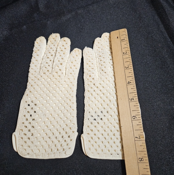 50s 60s Grandoe Leather & Crochet Cream Cottagecore Gloves Made in Itlay - Picture 11 of 15